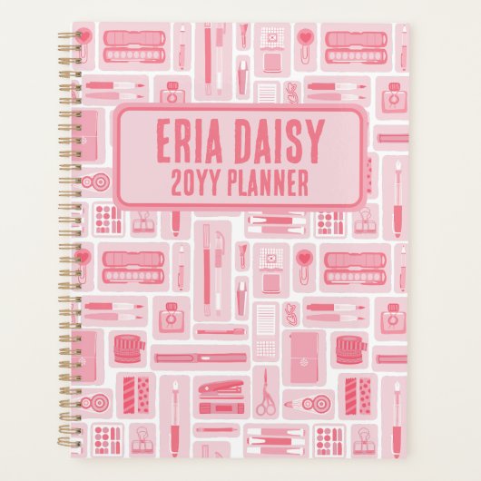 Whimsical Art Supplies patroon roze Planner (Voorkant)