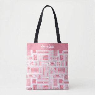 Whimsical Art Supplies patroon roze Tote Bag