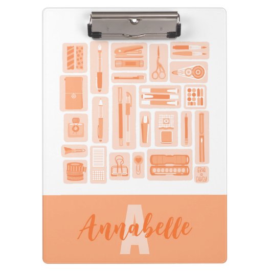 Whimsical Art Supplies Peach Sinaasappel Monogram Klembord (Voorkant)