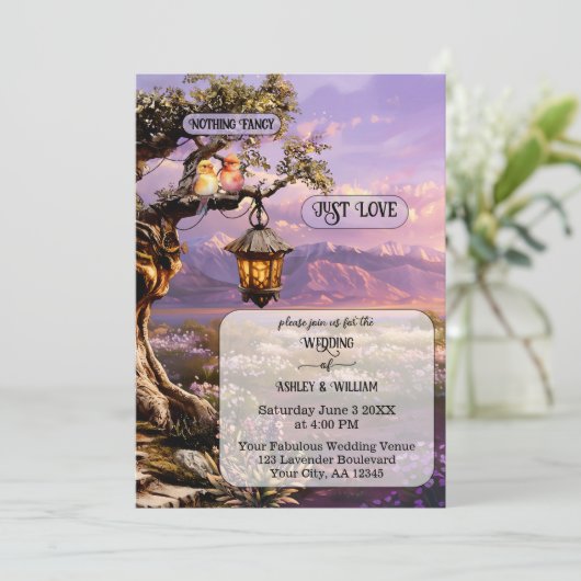 Whimsical Artistic Romantic Lavender Wedding Kaart (Staand voorkant)