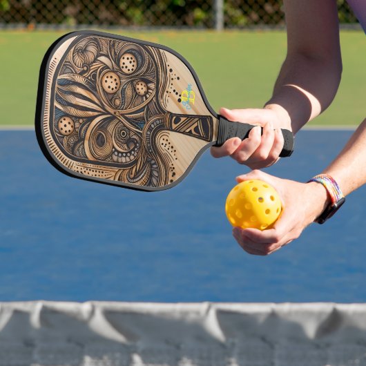 Whimsical artistiek ontwerp op Pickleball Board Paddle (Insitu)