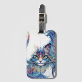 Whimsical, artistieke psychedelische kat Bagagelab Bagagelabel (Voorkant (verticaal))