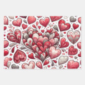 Whimsical Artsy Fancy Grijs en Rode Valentijnsdag Inpakpapier Vel (Voorkant 2)