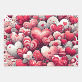 Whimsical Artsy Fancy Grijs en Rode Valentijnsdag Inpakpapier Vel
