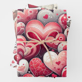 Whimsical Artsy Fancy Grijs en Rode Valentijnsdag Inpakpapier Vel (In situ)