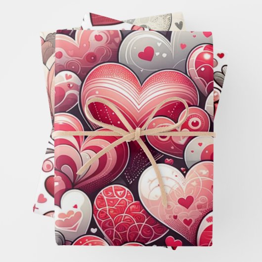 Whimsical Artsy Fancy Grijs en Rode Valentijnsdag Inpakpapier Vel (In situ)