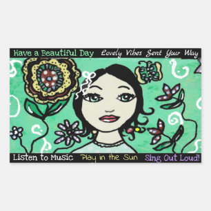 Whimsical Artsy Girl Flowers en Colorful Rechthoekige Sticker