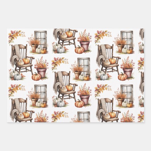 Whimsical Assortiment van Herfst, Autumn Wrapping Inpakpapier Vel (Voorkant 3)