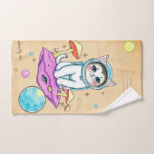 Whimsical Astro Cat Retro Handdoek (Handdoek)