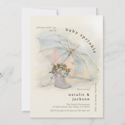 Whimsical Aura Paraplu Bloemenlaarzen Baby Sprinkl Kaart (Voorkant)