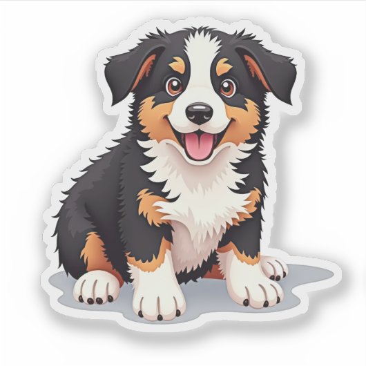 Whimsical Australian Shepherd, Cartoon 3D Pup, Sticker (Voorkant)