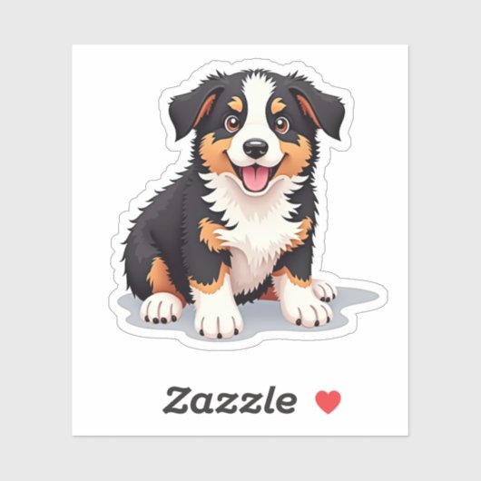 Whimsical Australian Shepherd, Cartoon 3D Pup, Sticker (Vel)