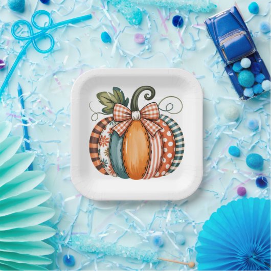 Whimsical Autumn Accent with Gingham Bow Papieren Bordje (Feest)