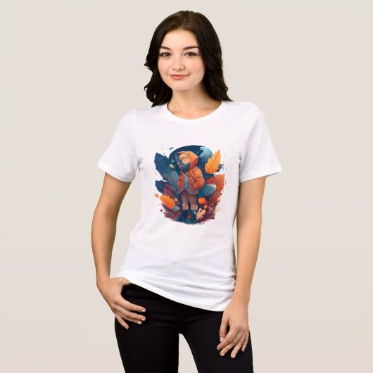 Whimsical Autumn Boy in Forest Fantasy Graphic Tri-Blend Shirt (Voorkant volledig)
