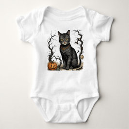 Whimsical Autumn Cat and Pumpkins, Halloween Cat, Romper