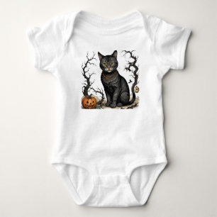 Whimsical Autumn Cat and Pumpkins, Halloween Cat, Romper
