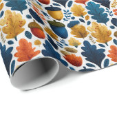 Whimsical Autumn eikels & bladeren in blauw, Sinaa Cadeaupapier (Rol Hoek)