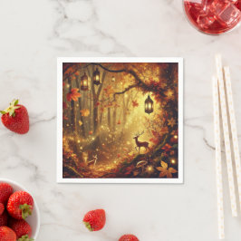 Whimsical Autumn Enchanted Golden Forest Decoupage Servet