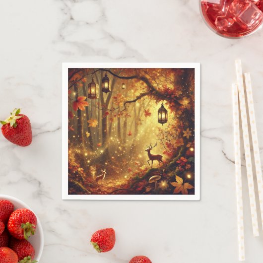 Whimsical Autumn Enchanted Golden Forest Decoupage Servet (Insitu)