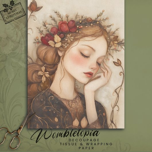 Whimsical Autumn Fairy met Bloemen Kroon Decoupage Tissuepapier