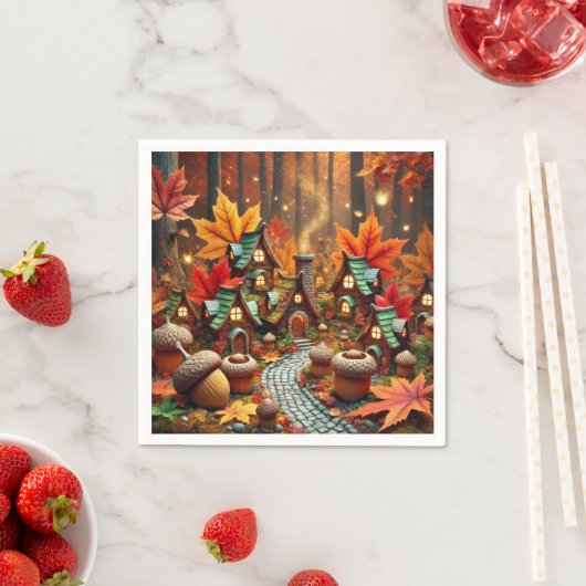 Whimsical Autumn Fairy Tale Village Decoupage Servet (Insitu)