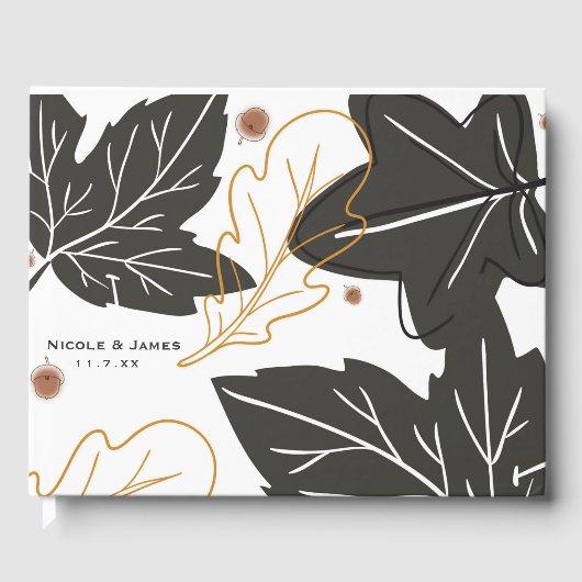Whimsical Autumn Fall Leaves & Acorns Wedding Gastenboek (Voorkant)