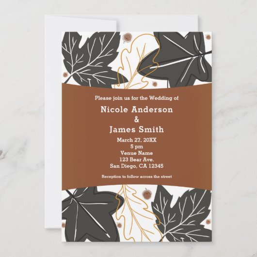 Whimsical Autumn Fall Leaves & Acorns Wedding Kaart (Voorkant)