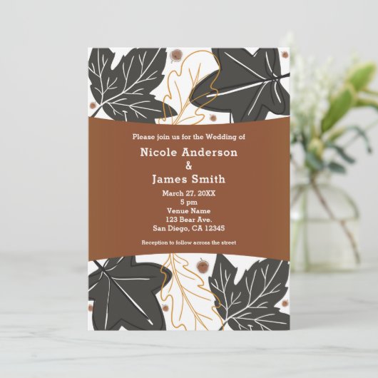 Whimsical Autumn Fall Leaves & Acorns Wedding Kaart (Staand voorkant)
