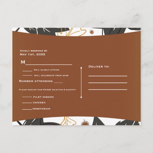 Whimsical Autumn Fall Leaves & Acorns Wedding RSVP Uitnodiging Briefkaart (Achterkant)