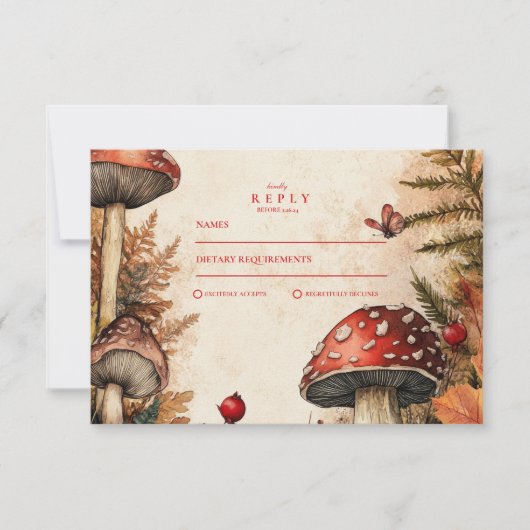 Whimsical Autumn Forest Romance bruiloft RSVP Kaartje (Voorkant)