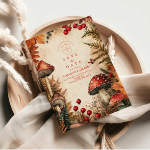 Whimsical Autumn Forest Romance bruiloft Save The Date