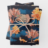 Whimsical Autumn Fox Night Forest Seamless Pattern Inpakpapier Vel (In situ)