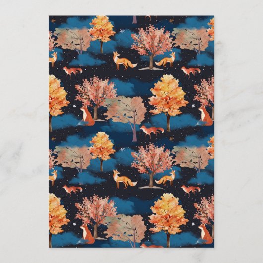 Whimsical Autumn Fox Night Forest Seamless Pattern Kaart (Voorkant)