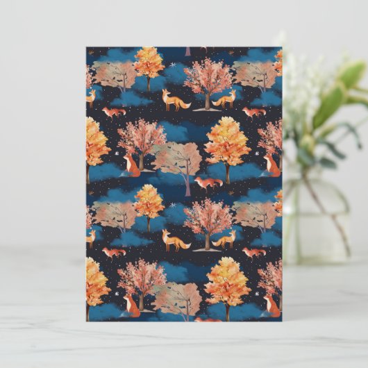 Whimsical Autumn Fox Night Forest Seamless Pattern Kaart (Staand voorkant)