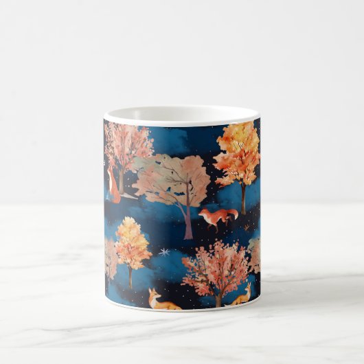 Whimsical Autumn Fox Night Forest Seamless Pattern Koffiemok (Center)
