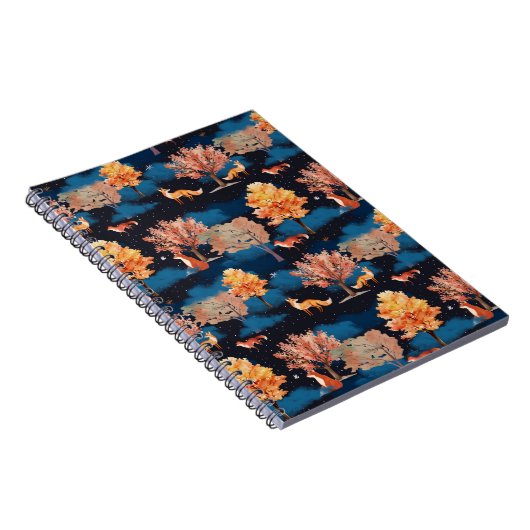 Whimsical Autumn Fox Night Forest Seamless Pattern Notitieboek (Rechterzijde)