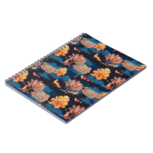 Whimsical Autumn Fox Night Forest Seamless Pattern Notitieboek (Linkerzijde)