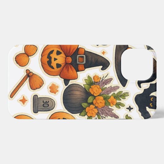 Whimsical Autumn Halloween Cat iPhone Case – Schat Hoesje (Achterkant horizontaal)