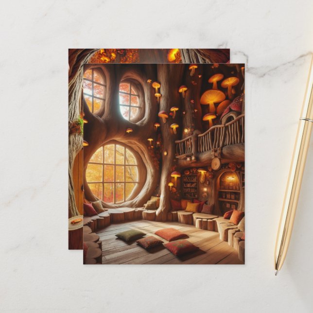 Whimsical Autumn Hollow Tree Scrapbook Paper (Voorkant / Achterkant in situ)