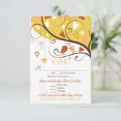 Whimsical Autumn Lovevogels Wedding RSVP Kaart (Staand voorkant)