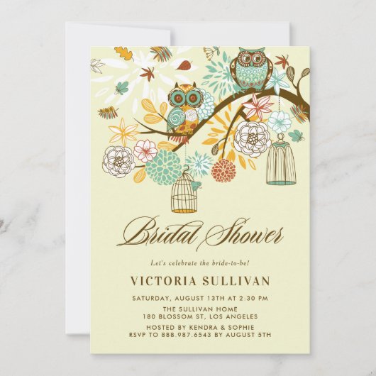 Whimsical Autumn Owls Bridal Shower Invitation Kaart (Voorkant)