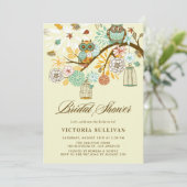 Whimsical Autumn Owls Bridal Shower Invitation Kaart (Staand voorkant)