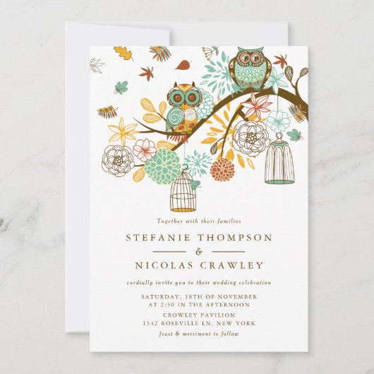 Whimsical Autumn Owls Engagement Party Uitnodiging (Voorkant)