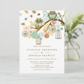 Whimsical Autumn Owls Engagement Party Uitnodiging (Staand voorkant)
