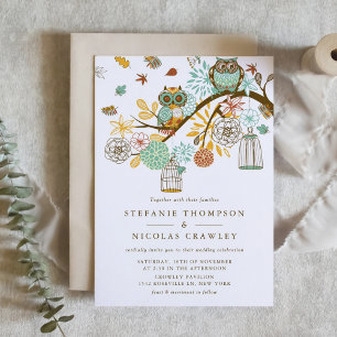 Whimsical Autumn Owls Engagement Party Uitnodiging