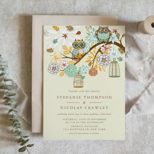Whimsical Autumn Owls Rehearsal Dinner Invitation Kaart
