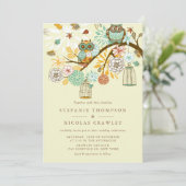 Whimsical Autumn Owls Rehearsal Dinner Invitation Kaart (Staand voorkant)