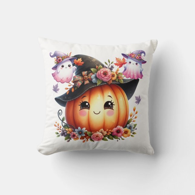 Whimsical Autumn Pumpkin Witch Design Kussen (Voorkant)