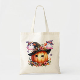Whimsical Autumn Pumpkin Witch Design Tote Bag