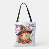 Whimsical Autumn Pumpkin Witch Design Tote Bag (Achterkant)